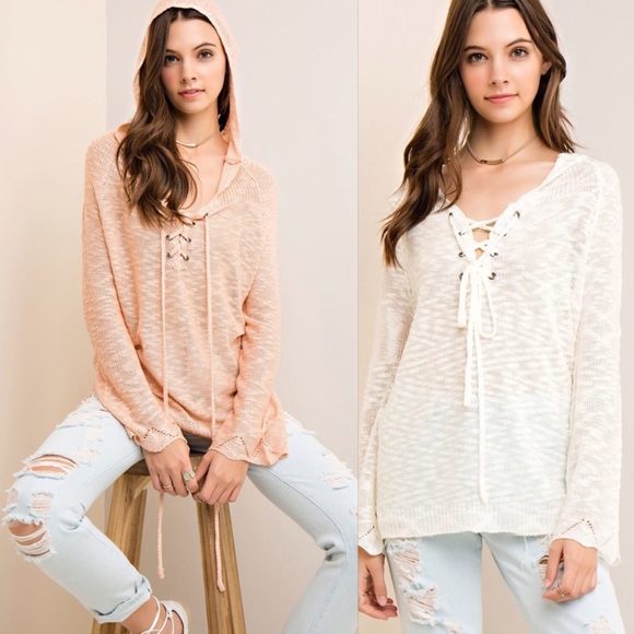 Sweaters - FLASH SALE LACE-UP KNIT HOODIE