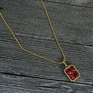 18K gold red precious stone necklace GY