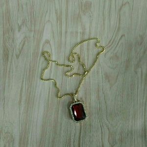18K gold red precious stone necklac EN