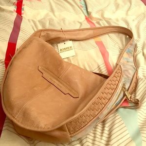 Aimee Kestenberg tan handbag basket pastel strap
