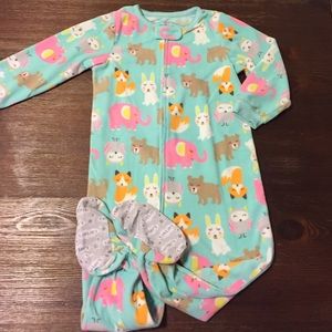 Animal Print Fleece Footy Pajamas