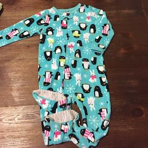 Bunny and Penguin Print Fleece Footie Pajamas