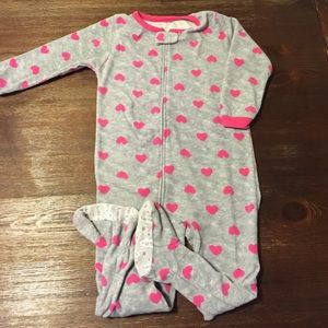 Heart Pattern Fleece Footy Pajamas