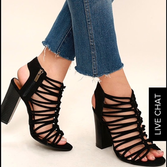 Lulus black strappy block heels size 7