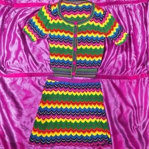 Rainbow crop top and matching skirt set