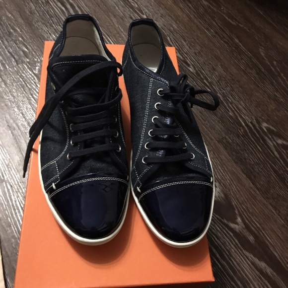 AGL Denim and Patent Leather Sneakers