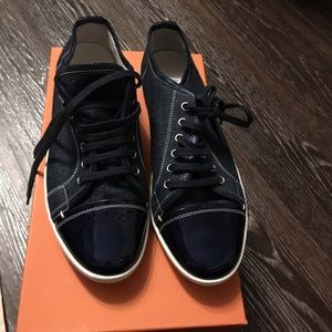 AGL Denim and Patent Leather Sneakers