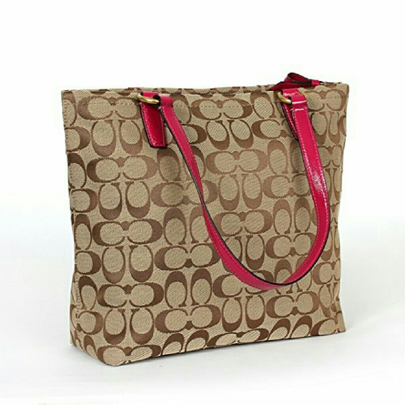 Coach khaki and fuschia tote bag - Picture 2 of 4