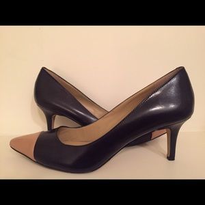 Ann Taylor navy pumps with tan toe size 7M