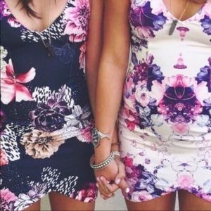 LF Purple Floral Bodycon Dress Size S