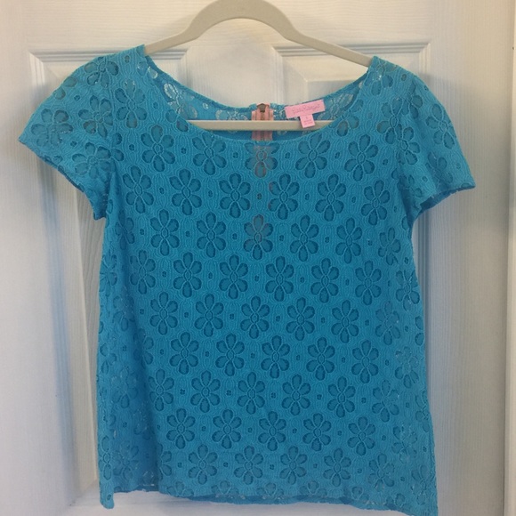 NWOT Lilly Pulitzer Turquoise knit crocheted Top S