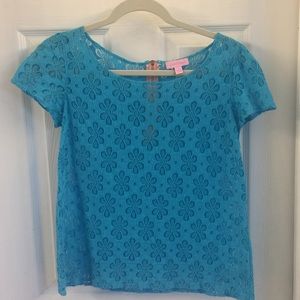 NWOT Lilly Pulitzer Turquoise knit crocheted Top S