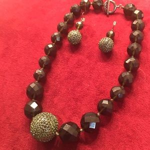 Black with green stone bracelet and earrings