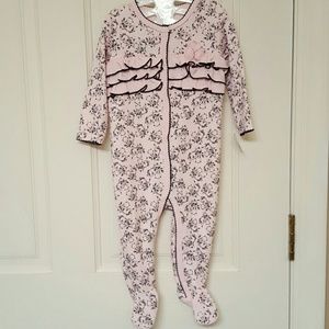 Baby pink and black flowery footie