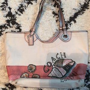 Coach Tote, coated canvas / bronze  leather trim