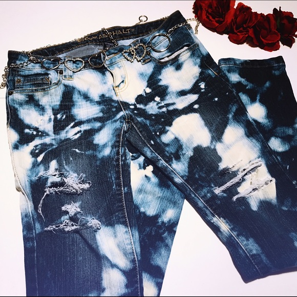 Paris Blues Denim - Bleached cut up distressed dark blue jeans