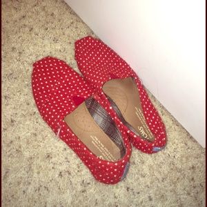 Red and white polka dot Toms