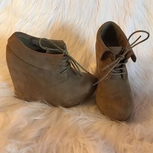 Charlotte Russe Wedge Suede Lace Up Booties