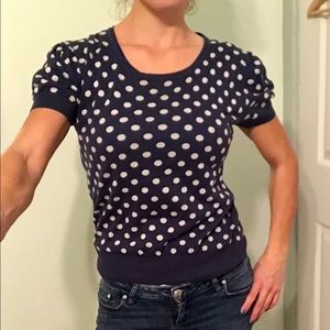 Classic Dark Blue Polka Dot Top Size M