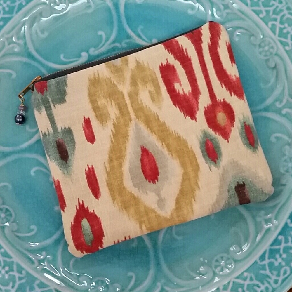 Leather Ikat Clutch with Real Pearl