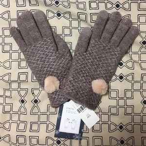 Anthropologie pink rose pom pom touch gloves