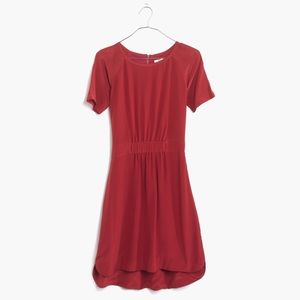 Madewell Red Silk Cinch-Waist Dress