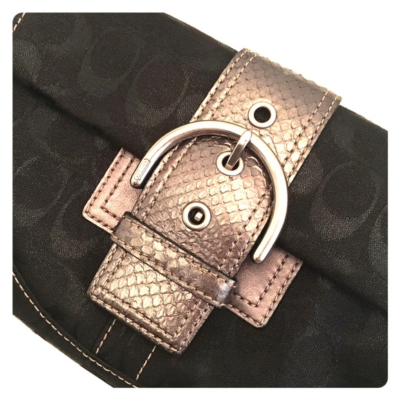 Coach black signature and pewter snakeskin handbag