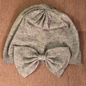 Gray Side Bow Beanie Knit Hat