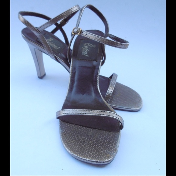 Vintage Metallic Light Brown Strappy High Heels - Picture 1 of 4