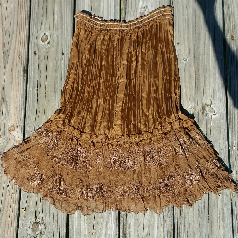 Ruth Brown Silk & Lace Boho Skirt