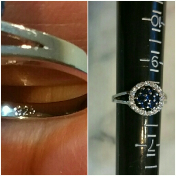 Genuine Blue Sapphire, White Sapphire Ring Sz 8 - Picture 3 of 3