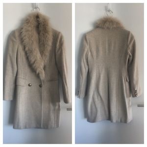 100% Fox Fur Collar Cashmere Wool Coat