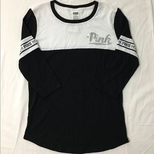 NWT pink Victoria secret bling mid sleeve tee