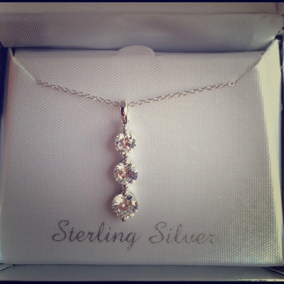 NEW IN BOX NWT sterling silver & CZ Drop Necklace