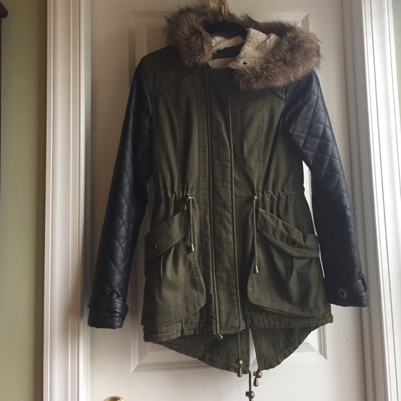 Bar III Utility Jacket with Faux Leather Arms - XS
