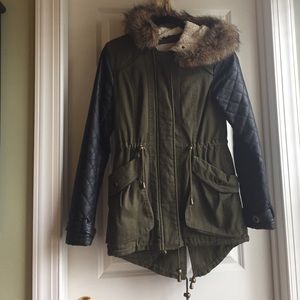 Bar III Utility Jacket with Faux Leather Arms - XS