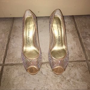 Swarovski crystal mesh evening heels