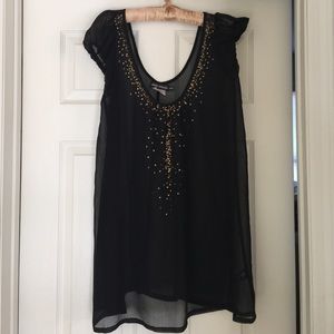 Antik Batik Sheer Black with Gold Sequin Blouse