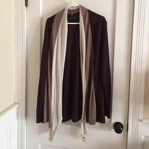 Plus size - Multi-brown- Thin long sleeve cardigan