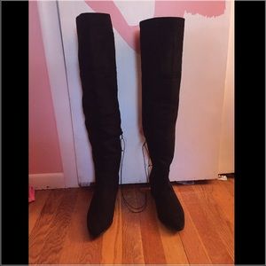Black Thigh High Over the Knee Suede Boots