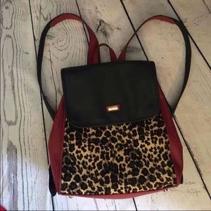 NWOT leopard and red backpack/purse