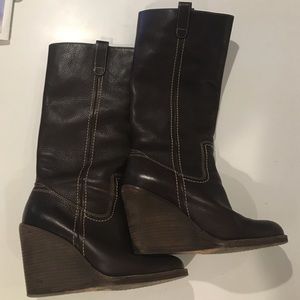 Frye tall leather wedge boots