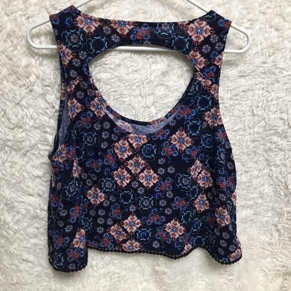 Navy blue bohemian patterned crop top - Picture 3 of 4