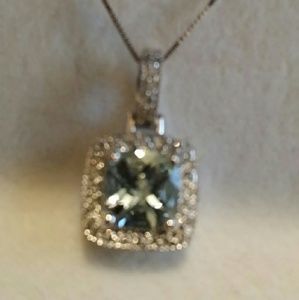 14k white gold, topaz, diamond necklace