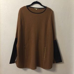 Wool Blend Leather-trim Swing Sweater