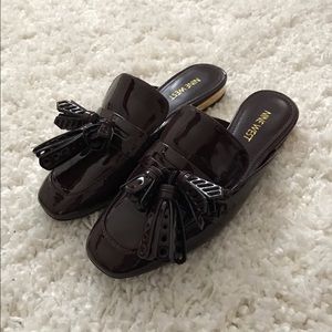Nine West Patent Oxblood Mules Slides with Tassels