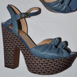 Blue leather platforms