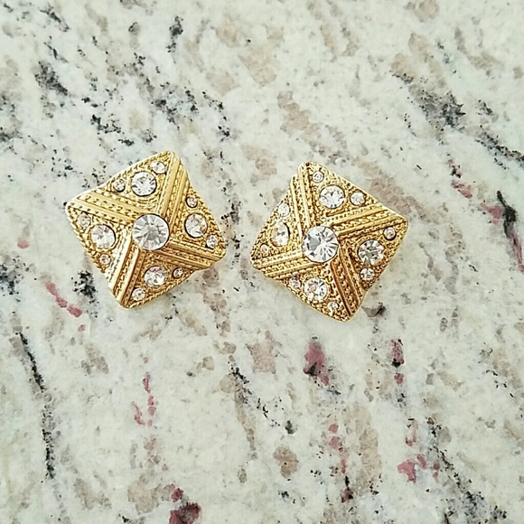 New square and faux crystal oversized studs