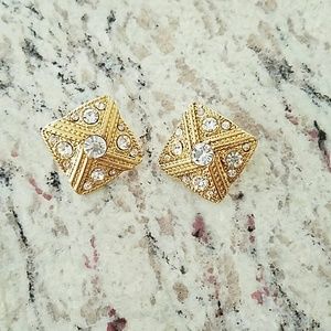New square and faux crystal oversized studs
