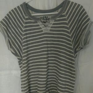 Gray and white striped sweater like short sleeve